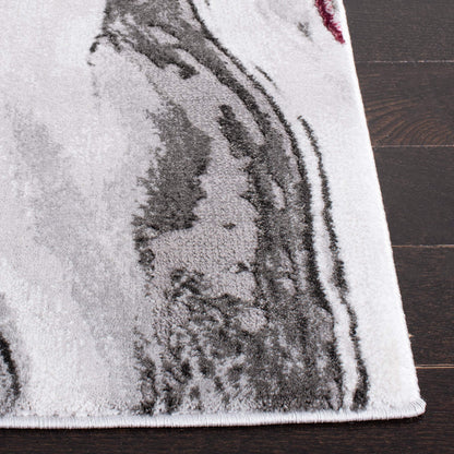 SAFAVIEH Craft Collection Area Rug - 6'7" Square, Grey & Wine, Modern Abstract Marble Pattern Design, Non-Shedding & Easy Care, Ideal for High Traffic Areas in Living Room, Bedroom (CFT819S)
