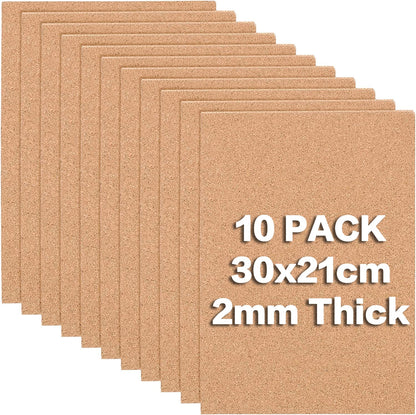 BENECREAT 10-Pack A4 Cork Sheets (2mm Thick) - Rectangle DIY Tiles for Coasters, Wall Art, Bulletin Boards (11.6x8.2)