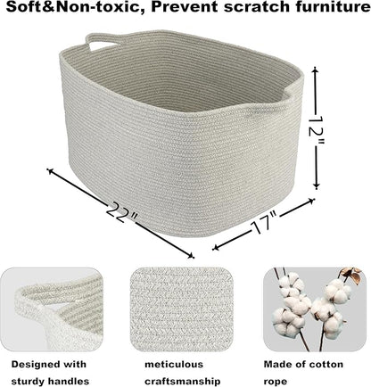 Large Rectangle Blankets Basket Living Room 22"x17"x12" Woven Cotton Rope
