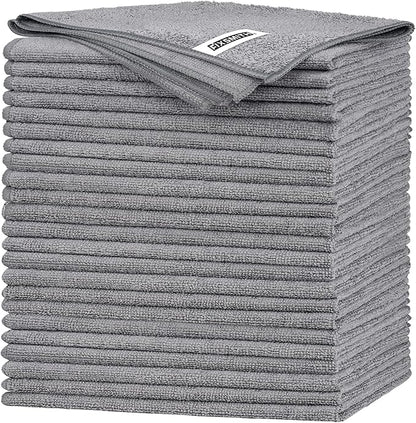 FIXSMITH Grey Microfiber Cleaning Cloth -Pack of 24, Highly Absorbent Cleaning