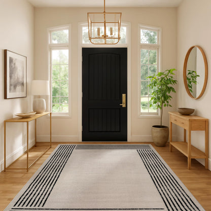 Rugshop Modern Minimal Bordered Indoor Area Rug for Living Room,Bedroom,Kitchen Rug Low Pile Rug with Jute Backing 5' x 7' Cream