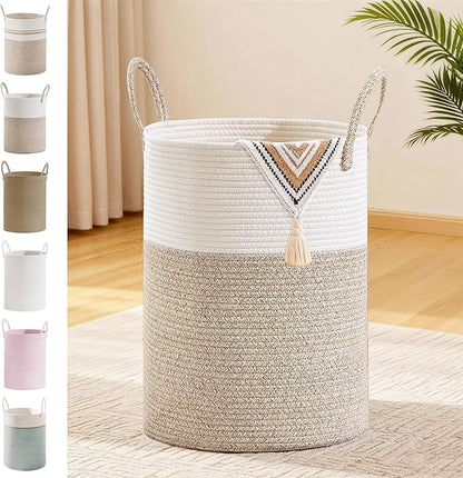 Tall Laundry Basket with Handles, 58L Portable Dirty Clothes Hamper, Boho