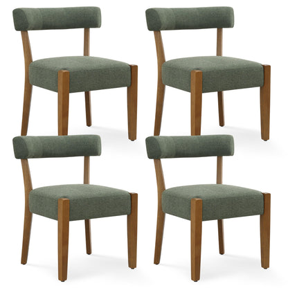 RNKSFX Upholstered Green Dining Chairs Set of 4, Walnut Wooden Kitchen & Dining Room Chairs, Mid Century Modern Fabric Farmhouse Dining Chairs Oversized Sturdy Rounded Chairs Curved Back