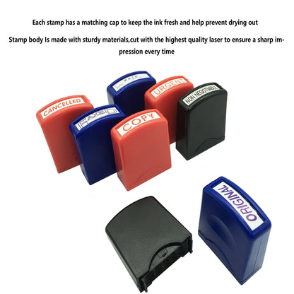Reliancer Set of 8 Self Inking Pre-Inked Office Stamp 8 Message Account Stamp Office Stationary Stamper Business Paper Work Text Stamps w/Tray RedBlueBlack Ink