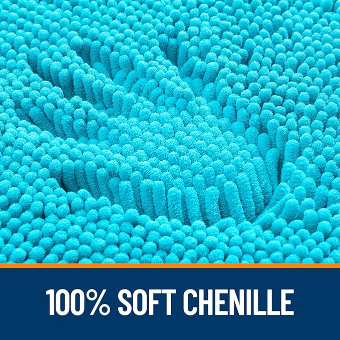 OLANLY Bathroom Runner Rugs 47x17, Soft Absorbent Chenille Bath Rugs, Rubber Backing Quick Dry, Machine Washable Long Bath Mats for Bathroom Floor, Tub and Shower, Home Decor Accessories, Aqua Sky