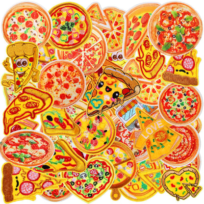 Tigeen 48 Pcs Pizza Iron on Patches Cute Pizza Bulk Embroidered Patches for Hats Clothes Repair Kit Sew on Applique DIY Accessory for Backpack Pants Jeans