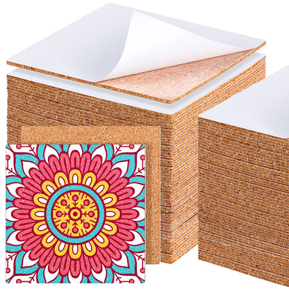 Chunful 60 Pcs Self Adhesive Cork Squares 6" x 6" Cork Backing Sheets for Coasters DIY Ceramic Tiles, Mat, Mini Wall Board, 2 mm Thick