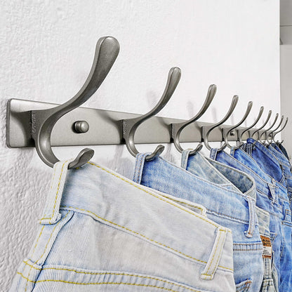 SKOLOO Coat Rack Wall Mounted - 10 Hooks, Heavy Duty, Stainless Steel, Metal Wall Hanger, Sturdy Coat Hooks for Hanging Coats, Jacket, Clothes, Hat, Matte Grey