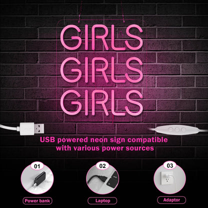 Neon Signs Girls Beer Bar Home Art Neon Light LED Neon Lights Sign with Dimmer for Bedroom Office Hotel Pub Cafe Recreation Room Man Cave Wall Sign Decor(Pink)