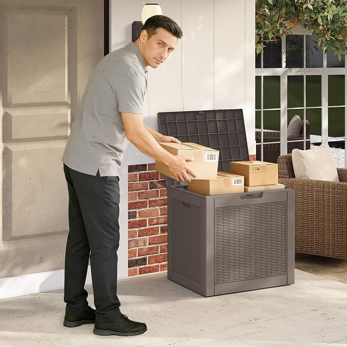 PatioZen 35 Gallon Package Delivery Boxes for Outside, Lokable Secure Resin Package Delivery Box with Lid, Waterproof and Anti-Theft for Outdoor Front Door, Porch, Curbside, House(Grey)