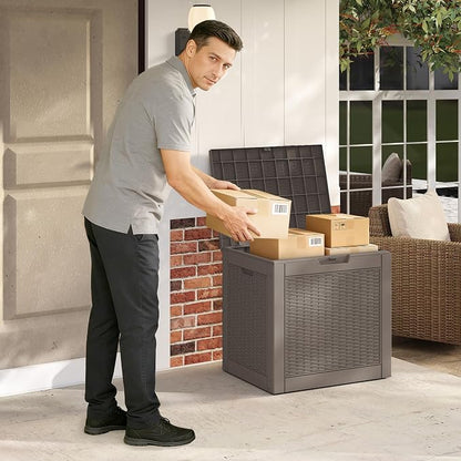 PatioZen 35 Gallon Package Delivery Boxes for Outside, Lokable Secure Resin Package Delivery Box with Lid, Waterproof and Anti-Theft for Outdoor Front Door, Porch, Curbside, House(Grey)