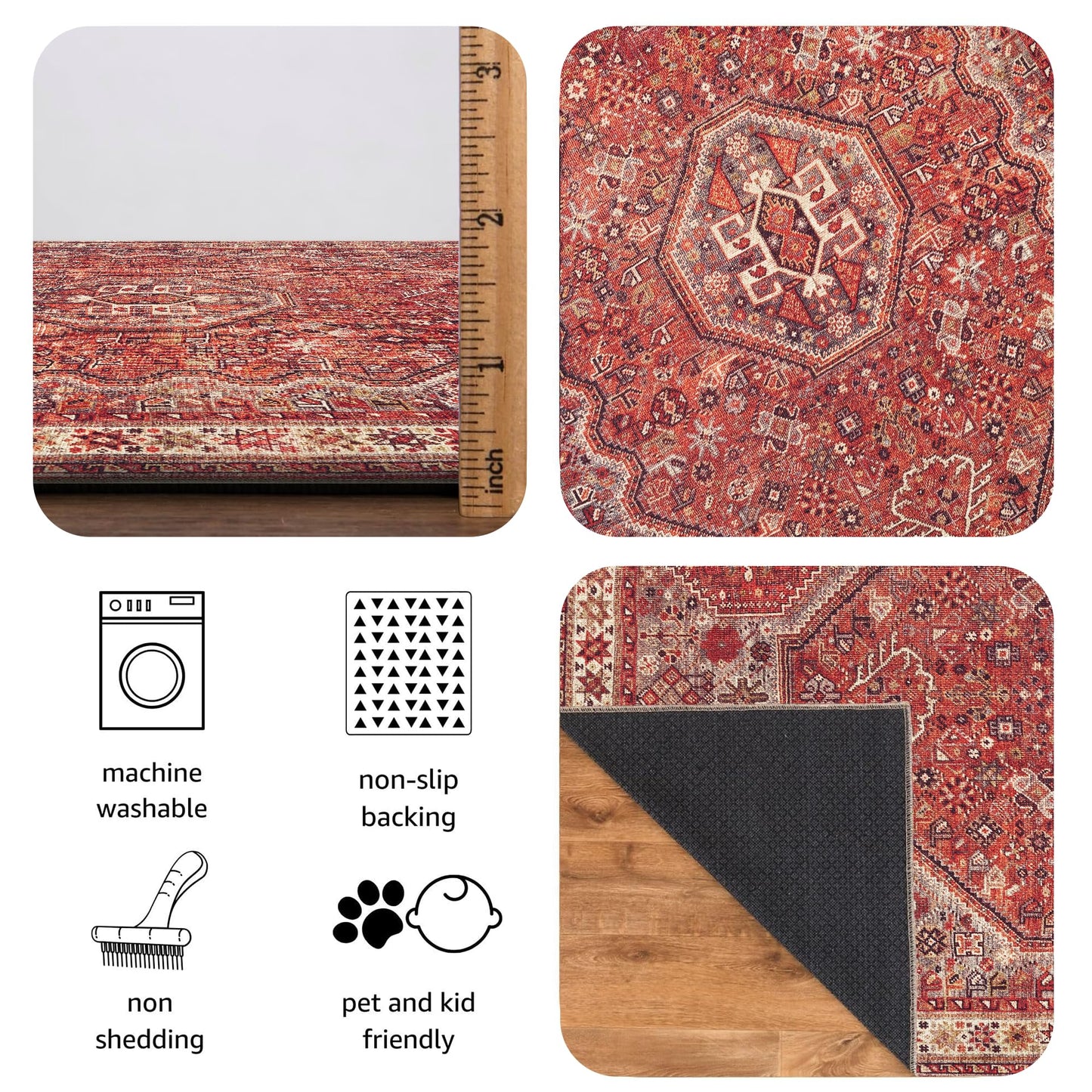 Keen Home Design 48"x72" Rug - Machine Washable Area Rug with Non-Slip Backing, Ideal for Living Room, Dining Room, Bedroom - Vintage, Easy Clean, Durable, Low Pile Rug - (4' x 6')