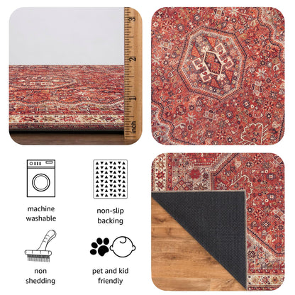 Keen Home Design 48"x72" Rug - Machine Washable Area Rug with Non-Slip Backing, Ideal for Living Room, Dining Room, Bedroom - Vintage, Easy Clean, Durable, Low Pile Rug - (4' x 6')