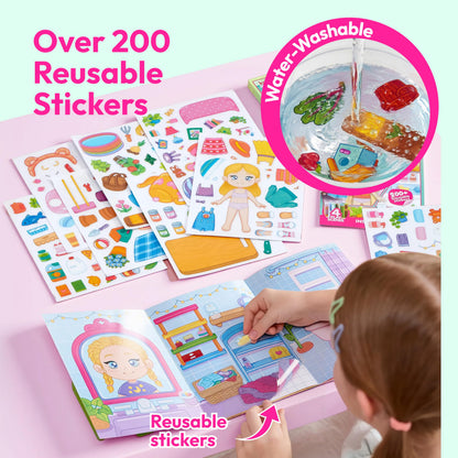 JOVA Klever Kits Reusable Sticker Book for Kids, My Dream Home 4 Play Scenes with 200+ Washable Stickers Plane Activity for Toddler Aged 3 4 5 6 7 8 Girls and Boys Birthday Gift