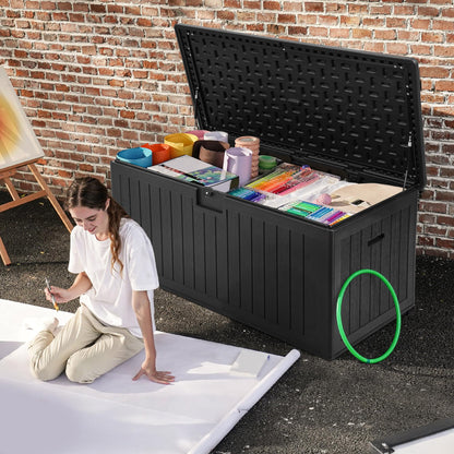 DWVO 180 Gallon Double-Wall Deck Box, XL Large Resin Outdoor Storage Box, Lockable & Waterproof, Double as Seating, 1000lbs Capacity (Black)