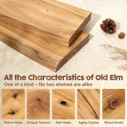 fuqing Live Edge Floating Shelves for Wall 30 inch, 8 Inch Deep Solid Elm Wood Floating Wall Shelves - Rustic Wooden Shelves with Invisible Brackets for Living Room Bedroom Kitchen, 2 Pack, Natural