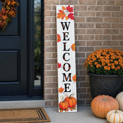 Hentonwell Vertical Wooden Fall Welcome Porch Sign,Rustic Autumn Porch Standing Sign,Decorative Leaning Sign for Front Entrance,Farmhouse Style Outdoor Welcome Decoration-47.2" H.