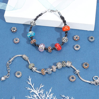 PH PandaHall 100pcs Rhinestone Large Hole European Beads, Platinum Mixed Color Crystal Rondelle Spacer Beads Fit European Snake Chain Charms Bracelet(11x6mm, Hole: 5mm)