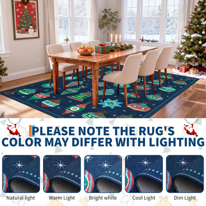 COZYLOOM Washable Christmas Rug 5x7 Holiday Decorative Floor Mats, Non-Slip Non-Shedding Christmas Carpet, Easy Cleaning Low Pile Indoor Rug for Living Room, Bedroom, Nursery, Blue