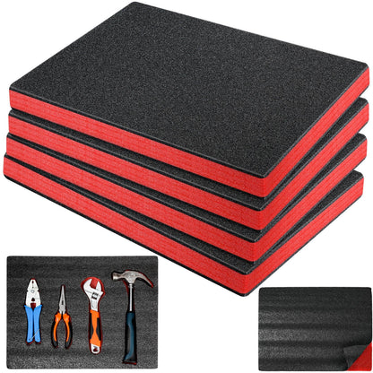 Outus 4 Pcs Cuttable Polyurethane Foam Pads Craft Foam Insert for Cases Packing Padding Camera Toolbox Storage(16 x 12 x 1 Inch,Red, Black)