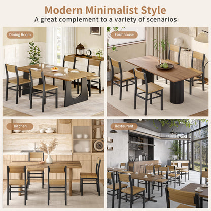 MECHYIN Dining Chairs Set of 4, Rustic Wood Dining Room Chairs with Thickened and Strengthened Metal Steel Frame & Slat Back, Modern Farmhouse Chair for Kitchen, Dining Room (4, Natural Wood)