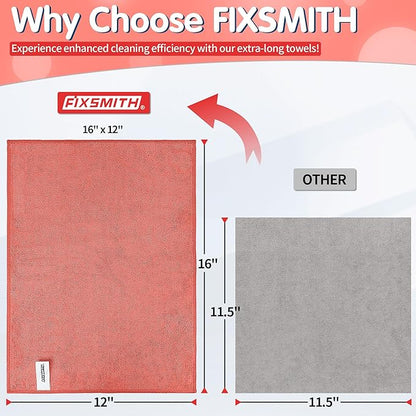 FIXSMITH Red Microfiber Cleaning Cloth -Pack of 8, Highly Absorbent Cleaning