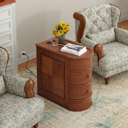 FAVSH Narrow End Table with Charging Station, Brown