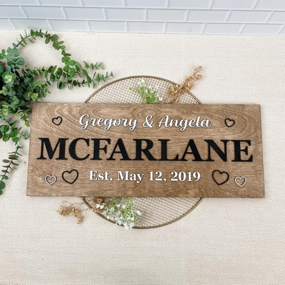 Personalized Family Name Sign – Custom Wooden Name Sign, Wedding Welcome Sign, Newlywed & Housewarming Gifts, New Home Gift Ideas, Family Name Sign, Hickory Hollow Designs (Est. Full Date)
