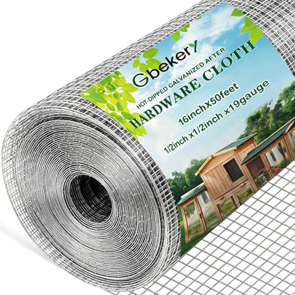 Gbekery Hardware Cloth 1/2 inch 16in x 50ft 19 Gauge, Hot-dip Galvanized After Welding Chicken Wire Mesh Roll Garden Plant Welded Metal Wire Fencing Roll, Rabbit Cages Snake Fence