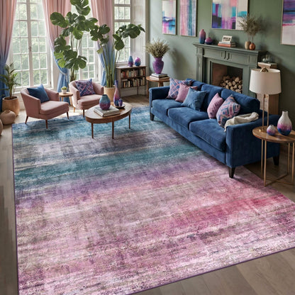 Kokia Abstract Area Rugs 9x12 Bedroom Washable Decor Low Pile Fluffy Non-Slip Non-Shedding Indoor Red Carpet Foldable Stain Resistant Floor Mat Living Room Dining Room, Oslo Orchid