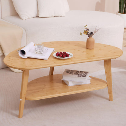 NAVREX Coffee Table, Oval Coffee Tables for Living Room, 100% Solid Wood Coffee Tables, 40.2" Round Center Table for Bedroom Reception Office, Mid Century Modern Coffee Table, Easy Assembly