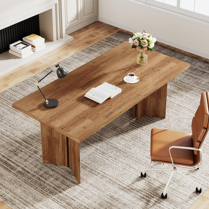 Tribesigns 10.5FT Conference Table, Large Rectangle Meeting Seminar Table for 10-12 Person, Long Wooden Business Tables (Set of 2, Walnut)