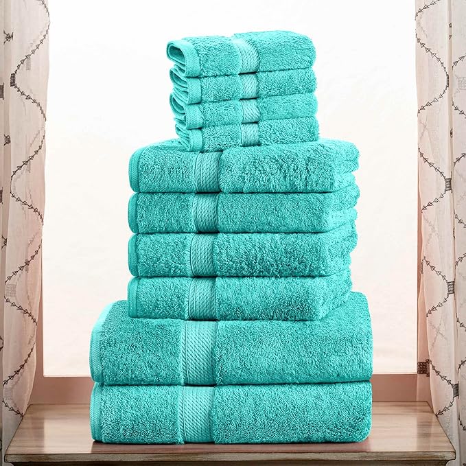 SUPERIOR Egyptian Cotton Pile 10 Piece Towel Set, Includes 2 Bath, 4 Hand