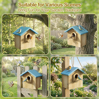 Auslar Bird House for Outside, Wooden Birdhouses for Outdoors, Bluebird House for Outside Clearance, Hanging Bird Houses for Cardinals Finch Wren Swallow for Garden Viewing