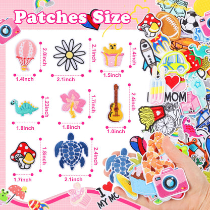 NICEVINYL Embroidered Iron on Patches for Clothing: 80PCS Random Patch Appliques for Clothes Jeans Jackets Bags Hats Fabric Repair - Assorted Funny Style Sew on Patches for DIY Accessories