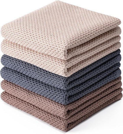 BOOMIBOO 6-Pack Kitchen Dish Cloths, 100% Cotton Waffle Weave, Ultra Soft