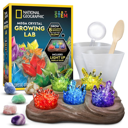 NATIONAL GEOGRAPHIC Mega Crystal Growing Kit for Kids- Grow 8 Crystals with Light-Up Stand, Science Gifts for Kids 8-12, Crystal Making Experiment, Science Kit for Girls and Boys