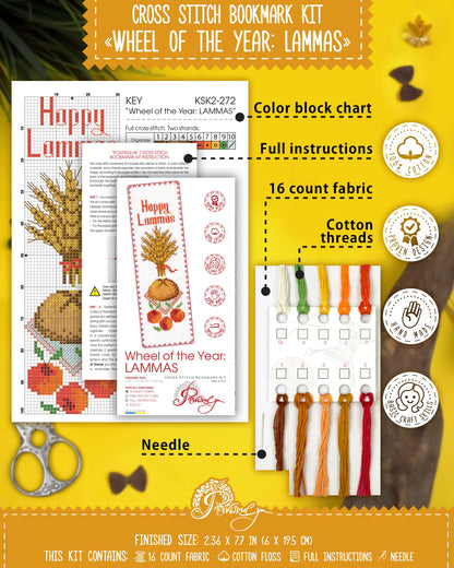 Povitrulya Counted Cross Stitch Kit “Lammas/Lughnasadh“ – DIY Bookmark Embroidery Set for Adults & Beginners, First Harvest Pagan Celtic Rustic Seasonal Autumn Gift