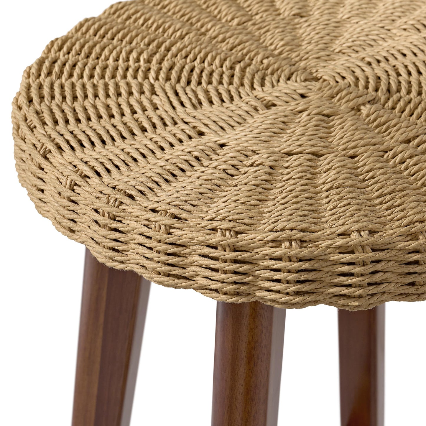 Alaterre Furniture Calais Round Bar Stool with Woven Seat - 24in Counter Height Bar Stools Backless for Kitchen, Bar or Dining Room - Wooden Barstool (Chestnut Finish)