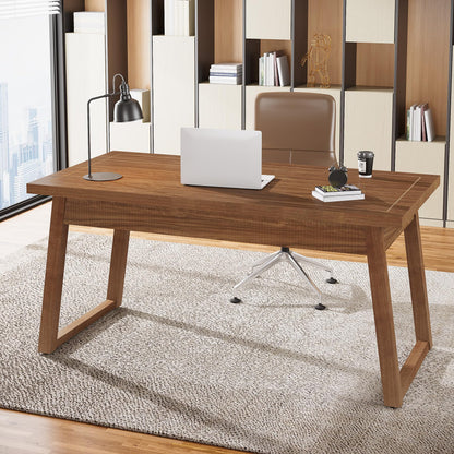 Tribesigns Home Office Executive Desk: 55 Inches Wooden Computer Desk with Drawer, Mid-Century Modern Study Writing Table, Rustic PC Laptop Desk Workstation Furniture, Walnut Brown