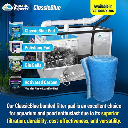 Aquatic Experts Classic Bonded Aquarium Filter Pad - Blue and White Aquarium Filter Media Roll Bulk Can Be Cut to Fit Most Filters, Made in USA (12" by 24 Feet by 3/4" Thick)
