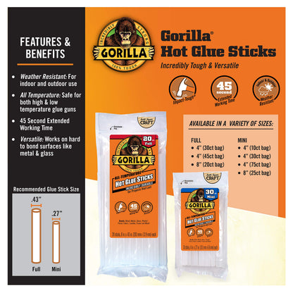 Gorilla Dual Temp Mini Hot Glue Gun Kit with Gorilla Hot Glue Sticks (75 Count)