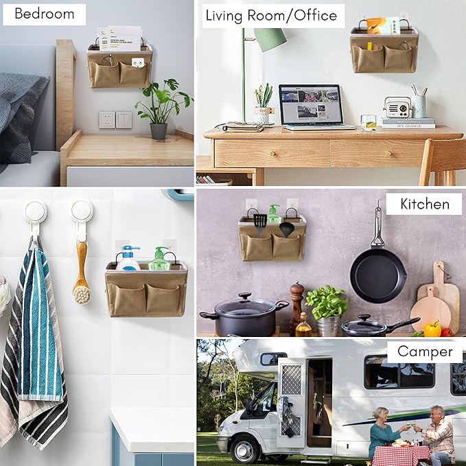 3pcs Middle Wall Hanging Organizer Bag, Linen Fabric Door Hanging Storage Basket