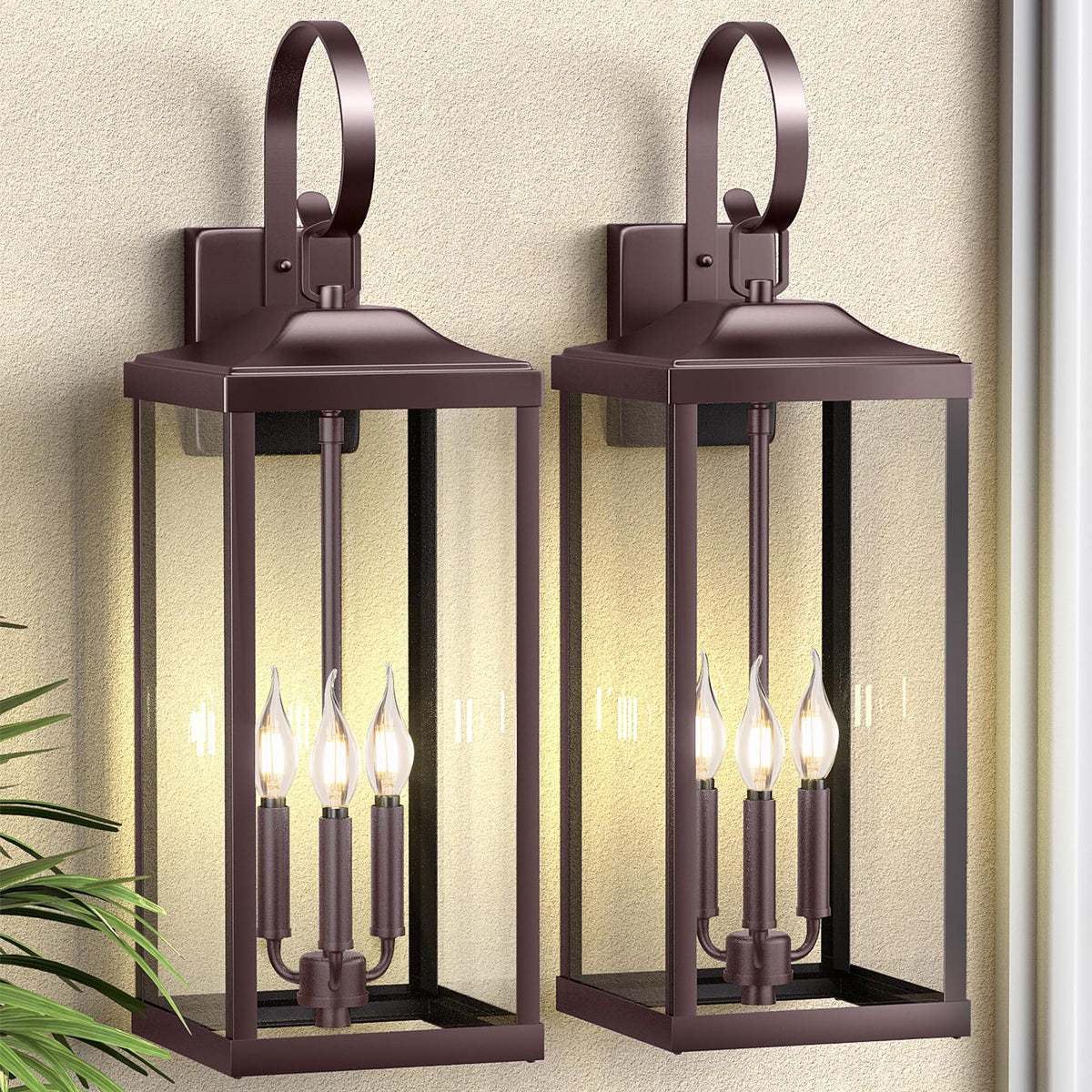 Yolsunes 3-Light Outdoor Wall Light Fixture, Waterproof Metal Sconce, 24in Extra Large, Oil Rubbed Bronze, 2-Packs