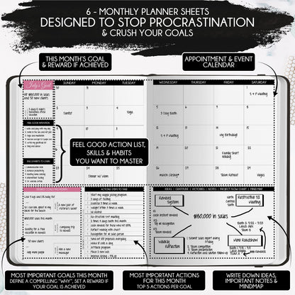 Adhd Daily Planner - A Self Care Personal Gratitude Journal to Increase Productivity and Success in Life & Work, Weekly & Monthly Undated Planner for Women and Men, Vision Board & Organizer + Stickers
