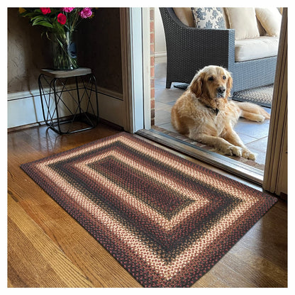 Prescott Jute Braided Rugs 20x30 - Primitive Black and Burgundy Rug for Entryway, Kitchen and Bathroom