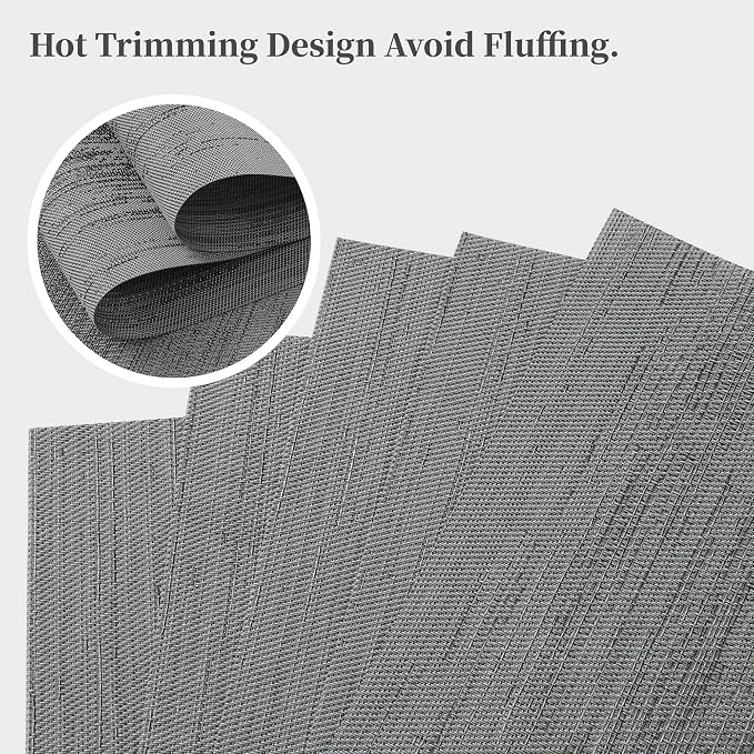 Leetaltree Grey Placemats, Heat Resistant Non-Slip Place mats for Dining Table, Washable Durable PVC Vinyl Woven Table Mats (Set of 24)