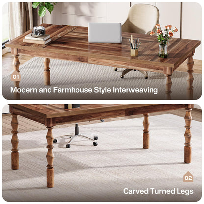 Tribesigns Large Executive Office Desk, 62.2-Inch Farmhouse Modern Computer Desk, Mid Century Study Writing Table Workstations Business Office Furniture with Carved Turned Legs (Walnut)