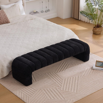 KEIKI 69.7" Modern Upholstered Armless Bed Bench, Channel Tufted Couch Daybed Chaise, Chenille Ottoman Foot Stool, Window Seat for Living Room and Bedroom, Entryway, Black