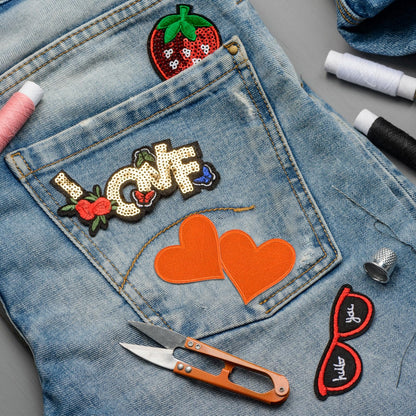 MECCANIXITY 60pcs Large Heart Shaped Iron on Patches 2.7x2.8 inch Embroidered Sew Patches Appliques Garment Embellishments for Clothing Repair Backpack, Orange